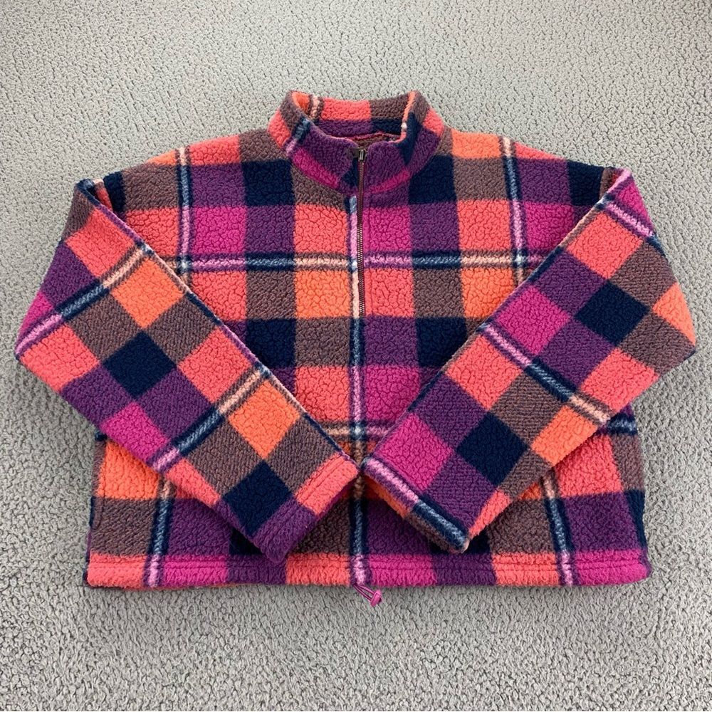 American Eagle Women's Plaid Sherpa Quarter-Zip Fleece Pullover Sweater  Size: S
